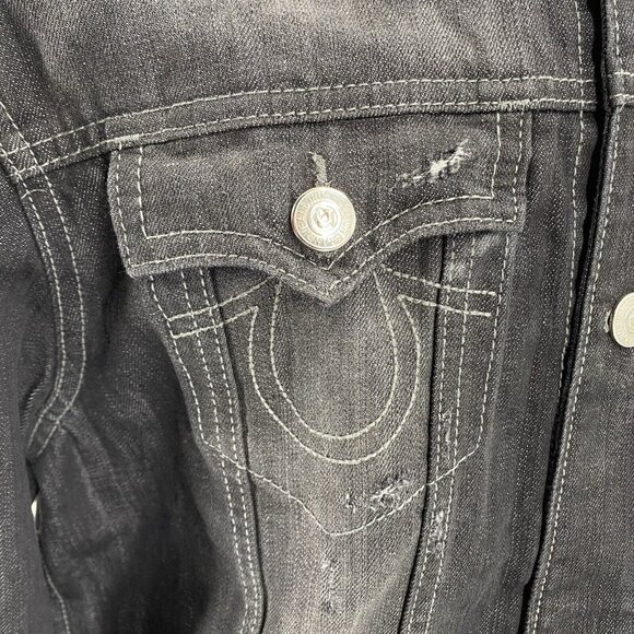 NWT True Religion Denim Jacket Jimmy 1971 Western Mens XXL Black Jeans MSRP $382 - Picture 12 of 16